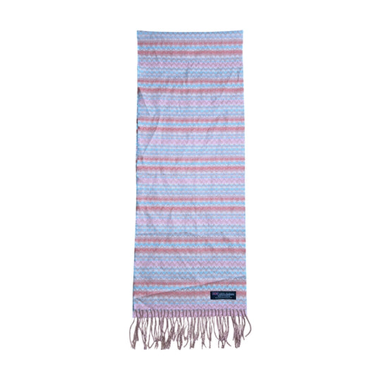 100% Cashmere Scarf Chevron Design Peach Pink Blue Made in England