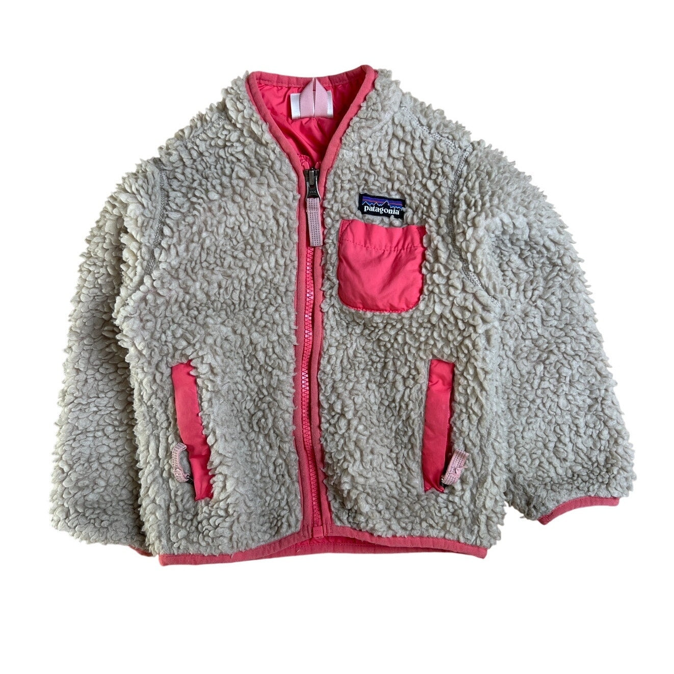 Patagonia Girls Cream And Pink 2T Full Zip Sweater