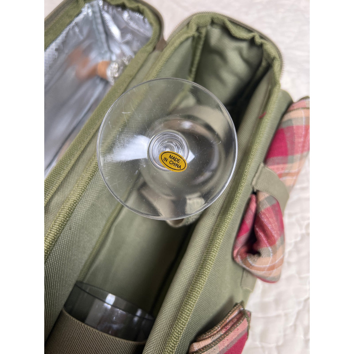 NWT Longaberger Homestead Plastic Wine Cups Plaid Crossbody Bag