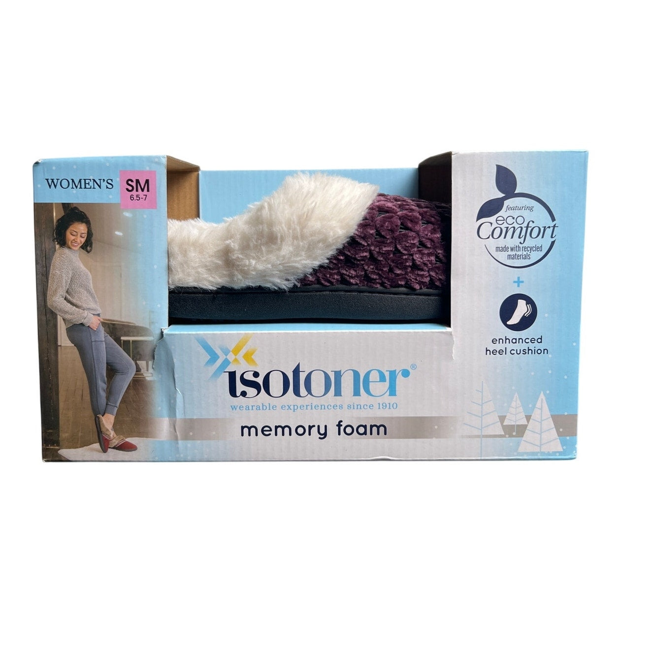 NWT Isotoner Women's Size 6.5-7 Memory Foam Slippers Blackberry Wine