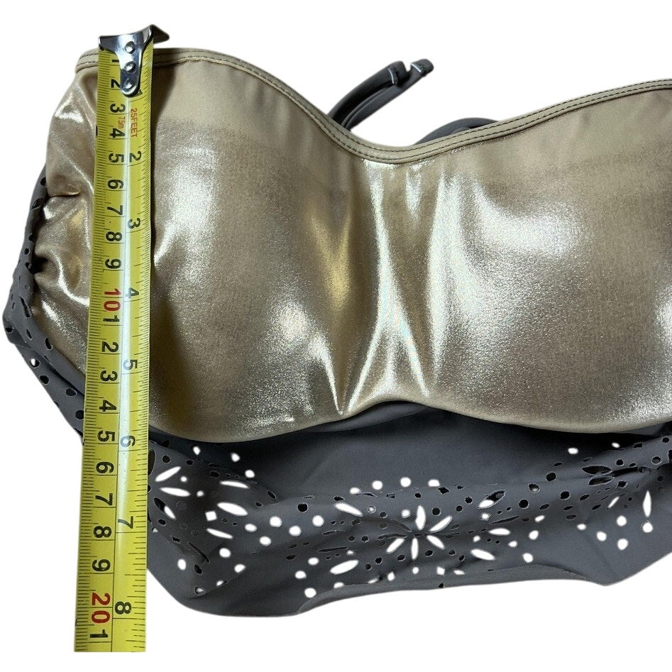 NINETY SIX DEGREES Bikini Womens M Gray Bandeau Lined Built-In Bra 2 Piece