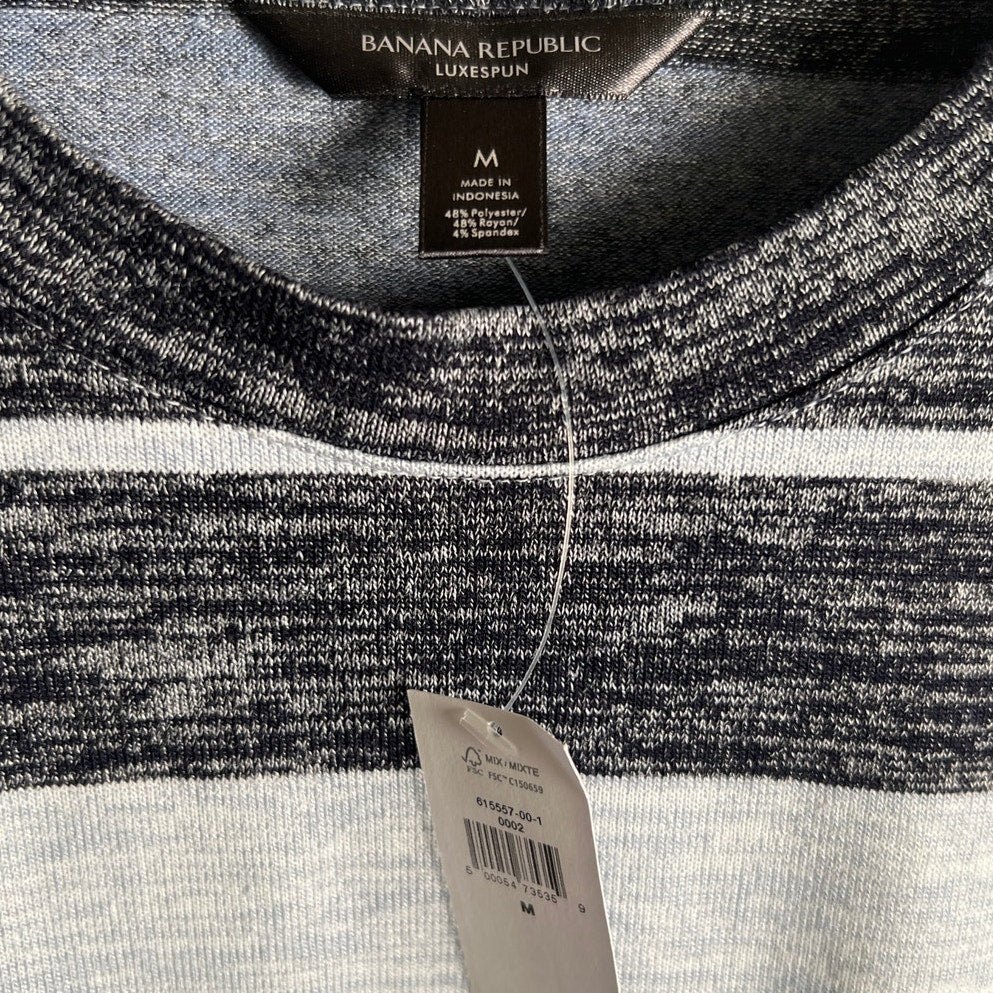 NWT Banana Republic Men M Gray Black & White Striped Long Sleeve