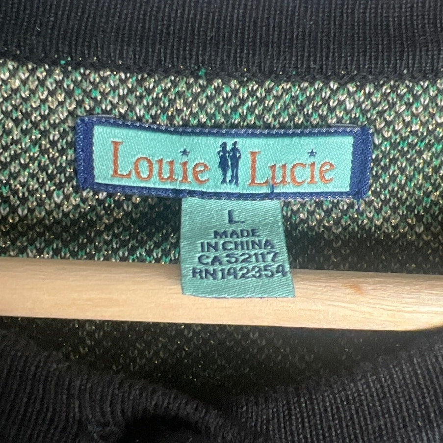 Louie Lucie Large Cardigan Blue Gold Button Up Cotton Blend 2 piece set