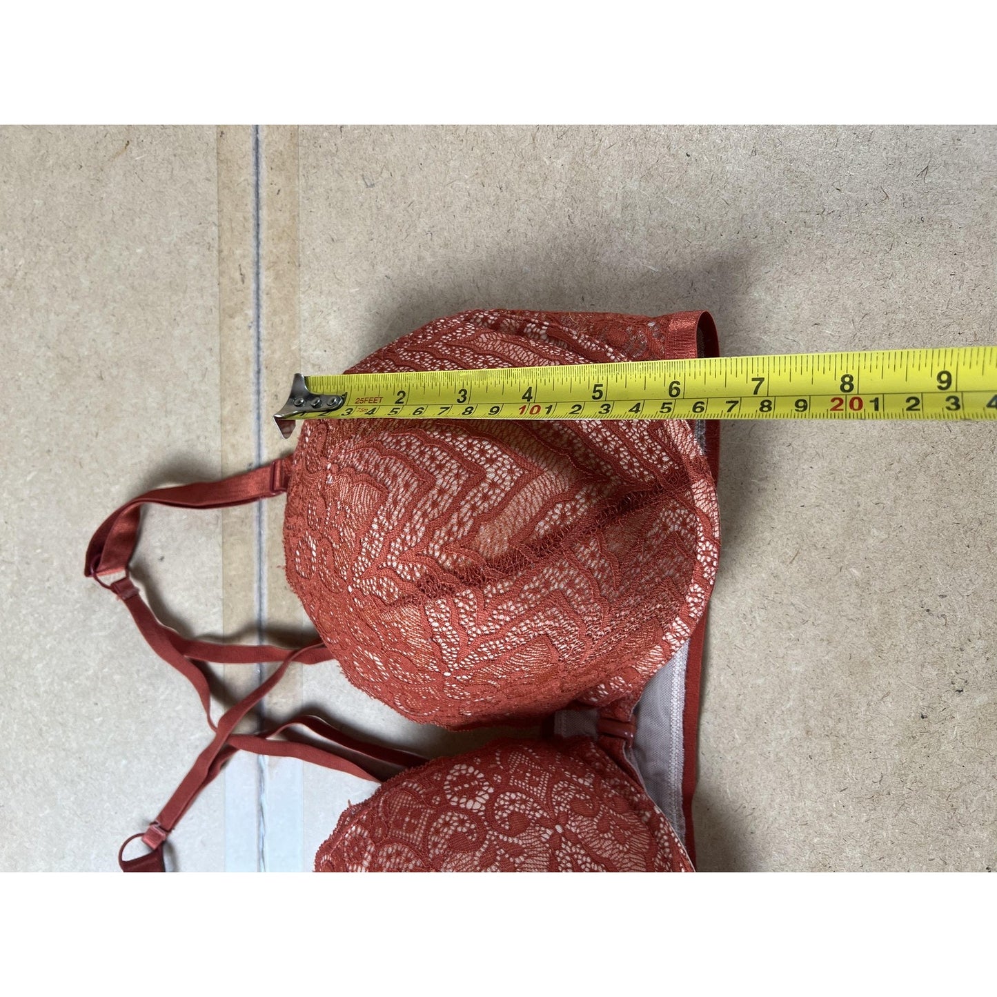 Curve Muse Bra Womens 34DDD Orange Push Up Padded Molded Lace Front Closure