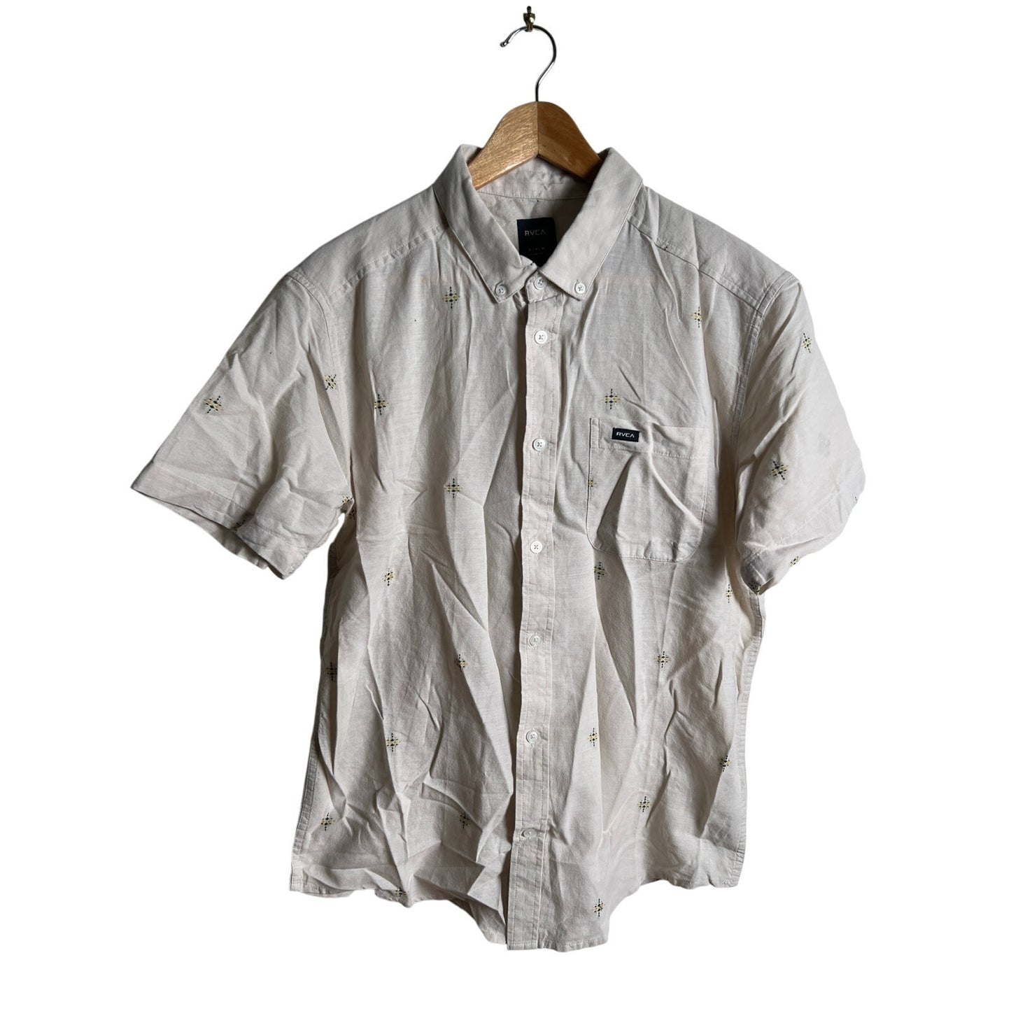 RVCA Mens Size M Oxford Short Sleeve Button Down With Embroidered Print Shirt