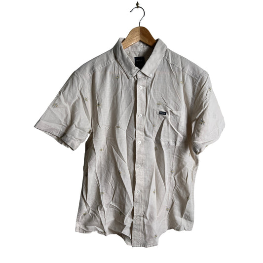 RVCA Mens Size M Oxford Short Sleeve Button Down With Embroidered Print Shirt
