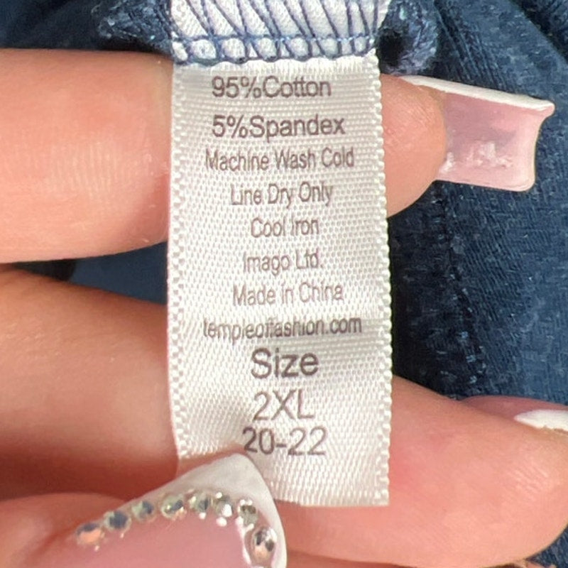 Laura Hlavac Dress Cotton Ruffle Sleeve Hem Blue Long Sleeve Size 2XL