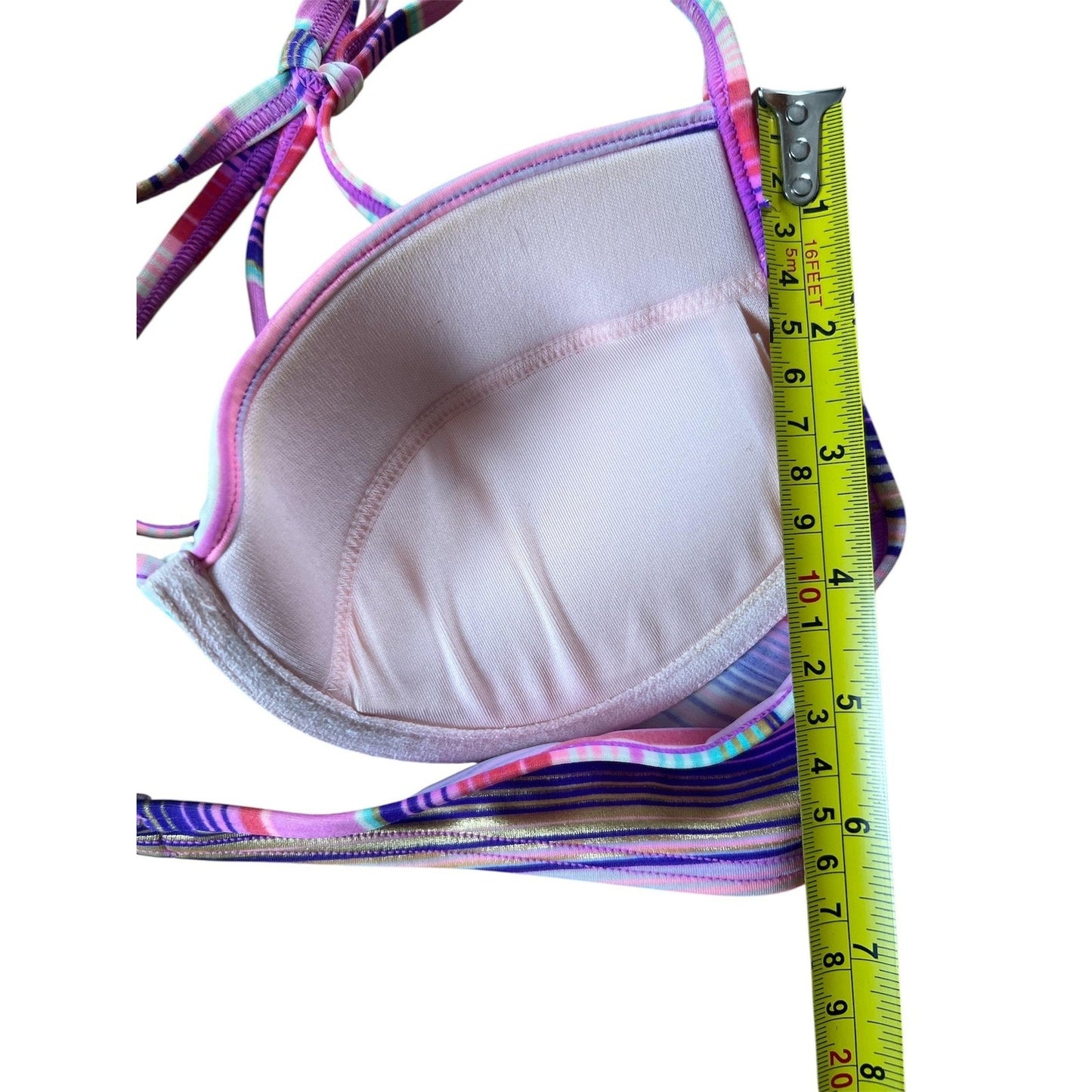Victoria Secret Striped Bikini Swim Top Womens Medium Halter Padded Swimwear