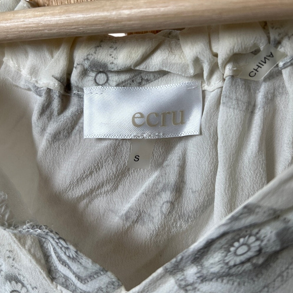 Ecru 100% Silk Women White Floral Top Size Small