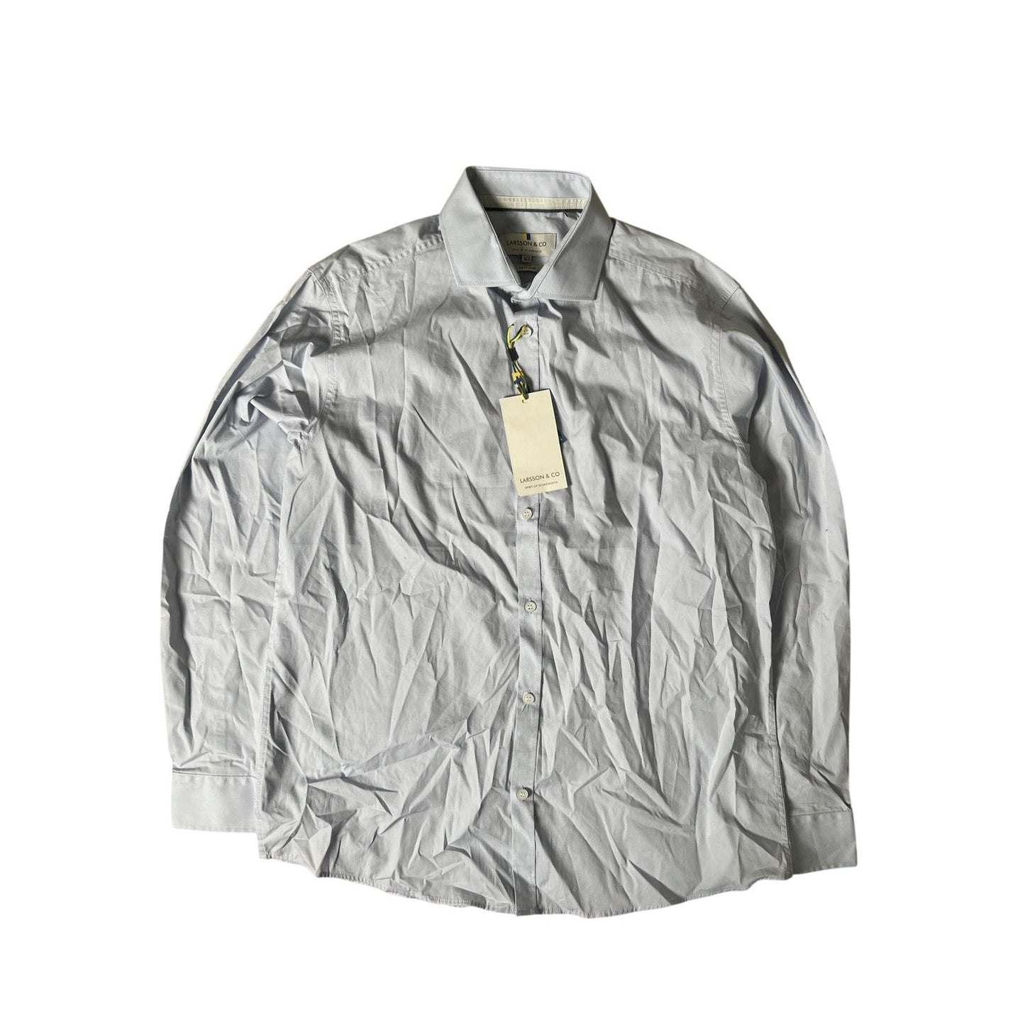 Larsson & Co Shirt Mens L Blue Long Sleeve Button Up Collared Business Easy Care