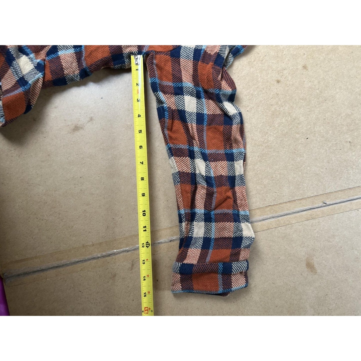 Faherty Button-Up Shirt Womens XL Orange Plaid Cropped Flannel Pockets Collared