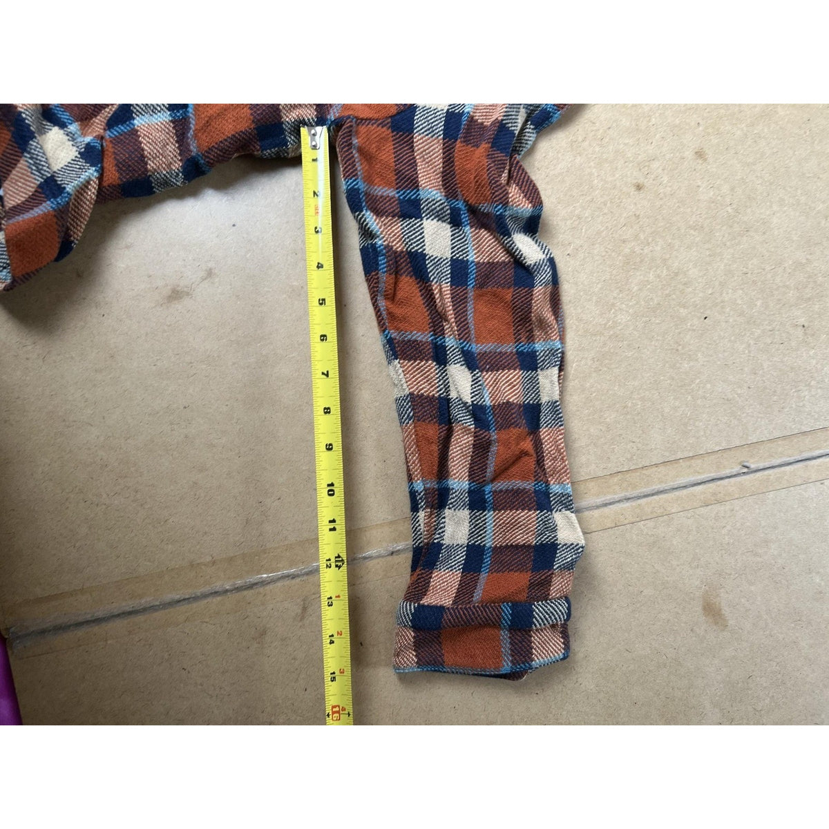 Faherty Button-Up Shirt Womens XL Orange Plaid Cropped Flannel Pockets Collared
