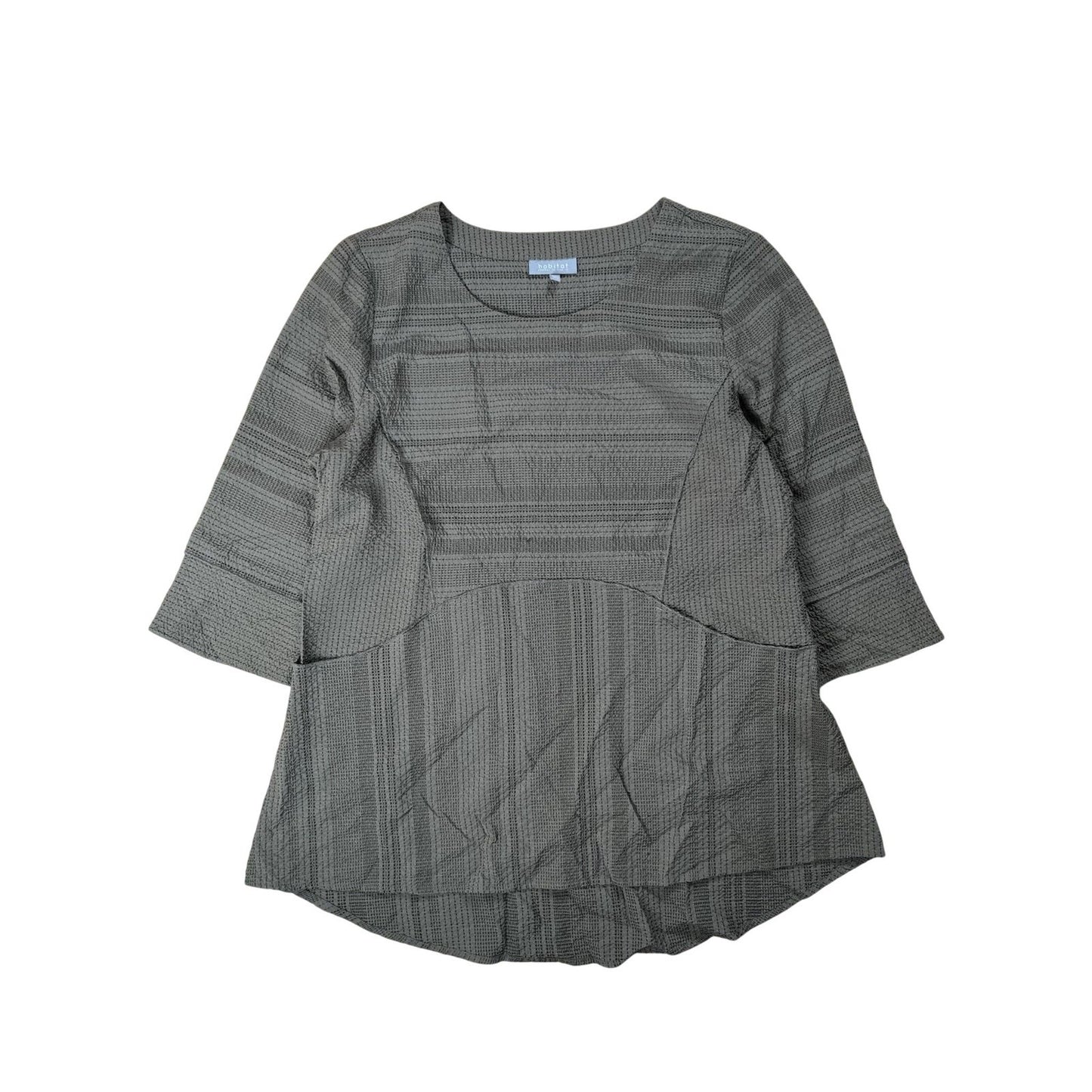 Habitat Tunic Womens M Green 3/4 Sleeve Round Neck Striped Rayon Nylon Pockets
