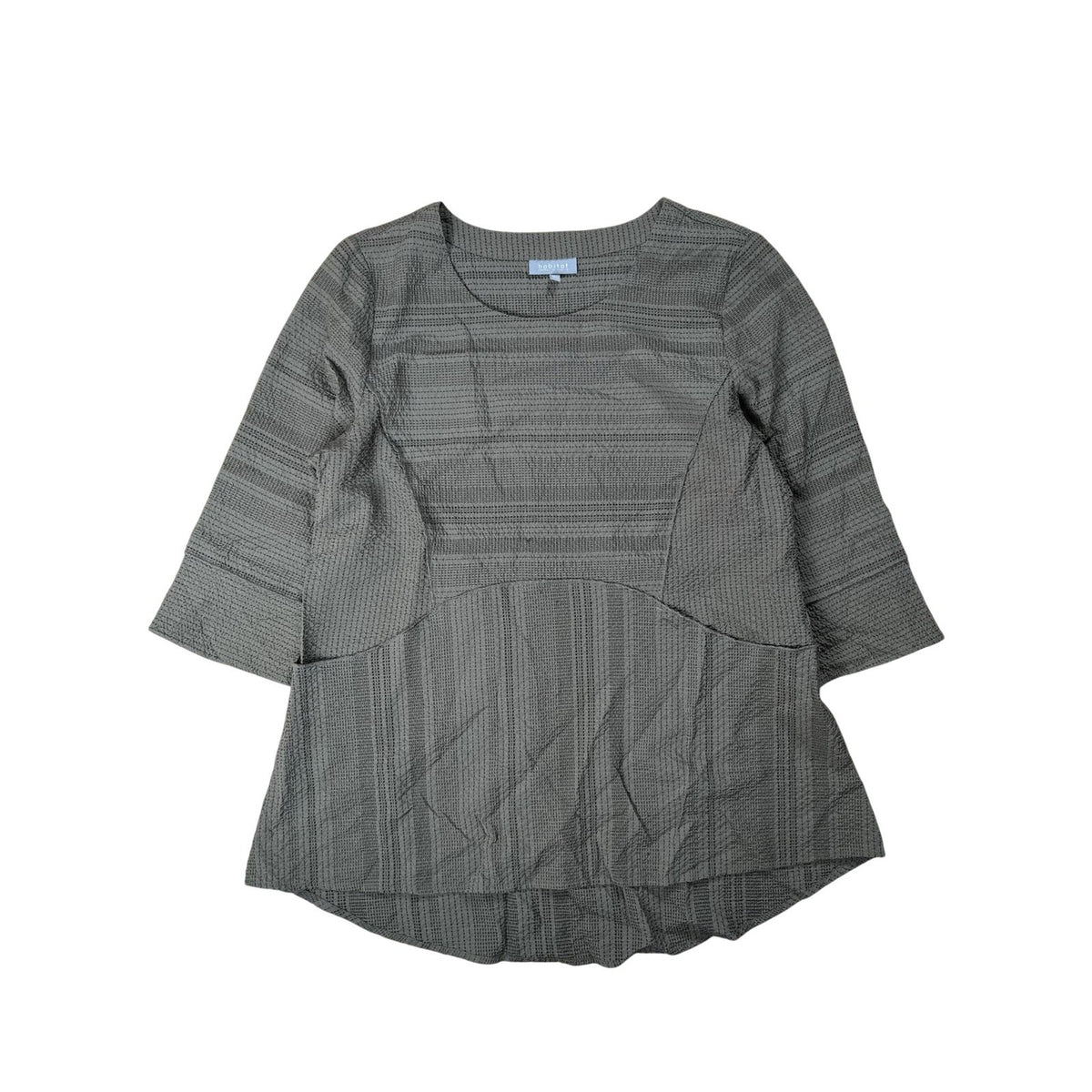 Habitat Tunic Womens M Green 3/4 Sleeve Round Neck Striped Rayon Nylon Pockets