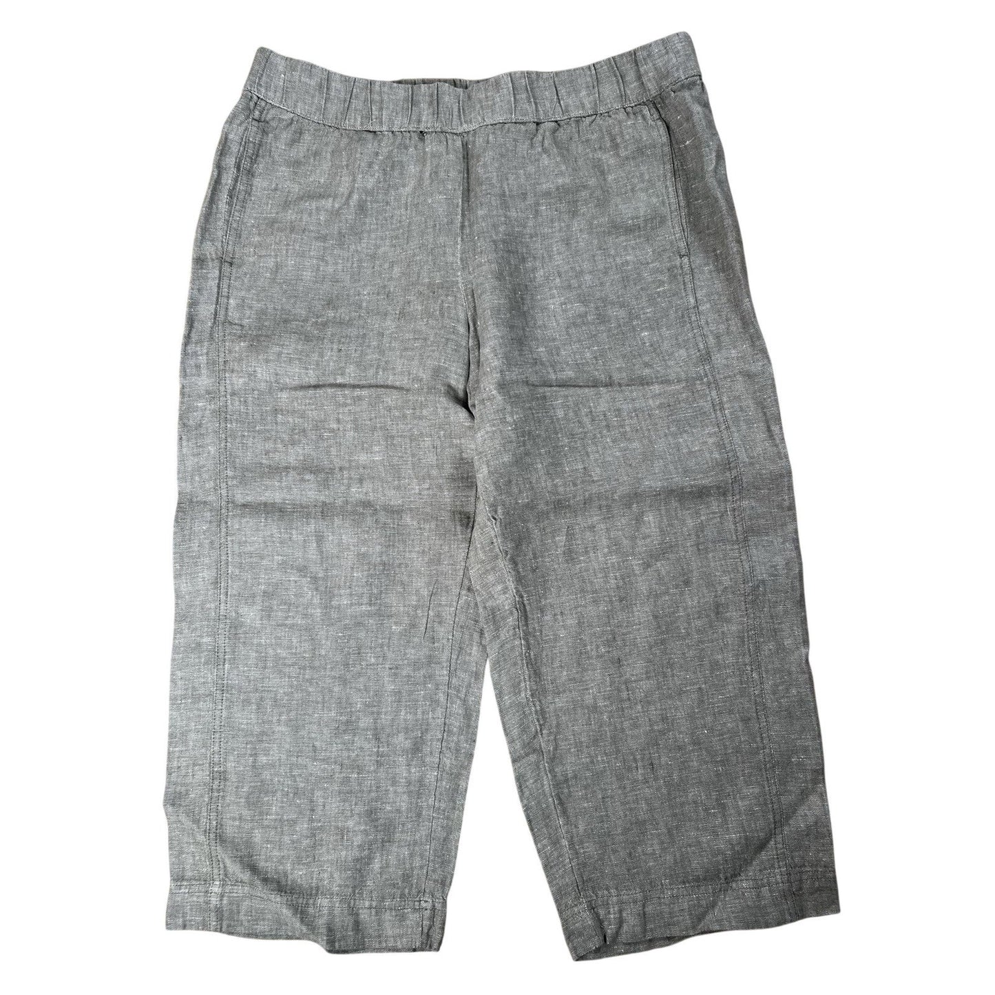 Pure Jill Pants Womens S Petite Gray Chambray Capri Elastic Waist Linen