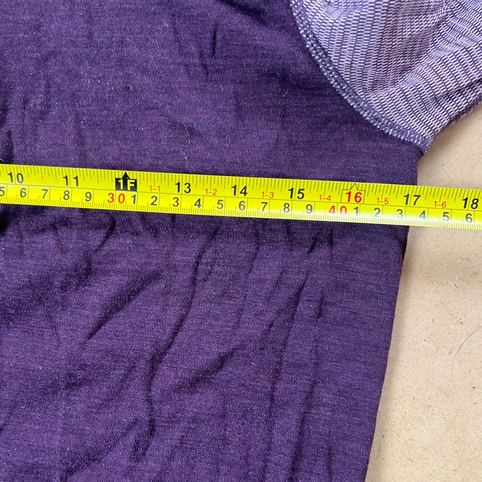 Smartwool Women Purple Merino Wool 1/4 Zip Striped Long Sleeve Sweater
