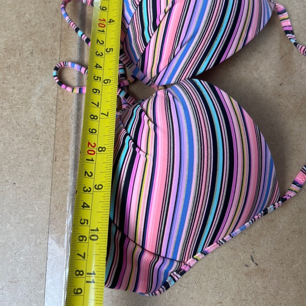 Y2K Victorias Secret 34C Fabulous Bikini Top Padded Striped Pink