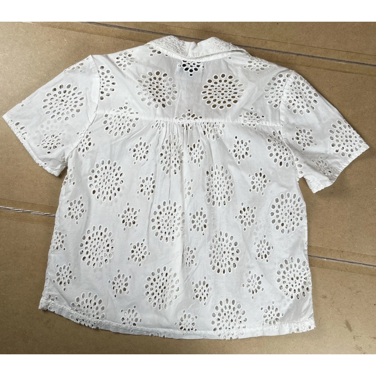 Michael Stars Button Down Womens S White Eyelet Short Sleeve Collared Cotton