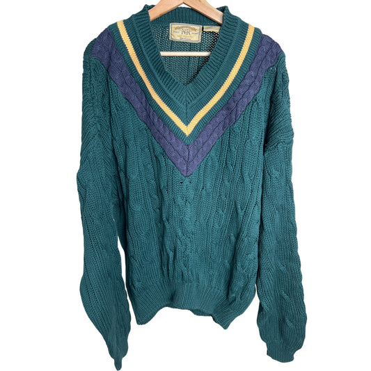 New River Co Authentic Heavy Knit Size Large V-Neck Green 100% Cotton