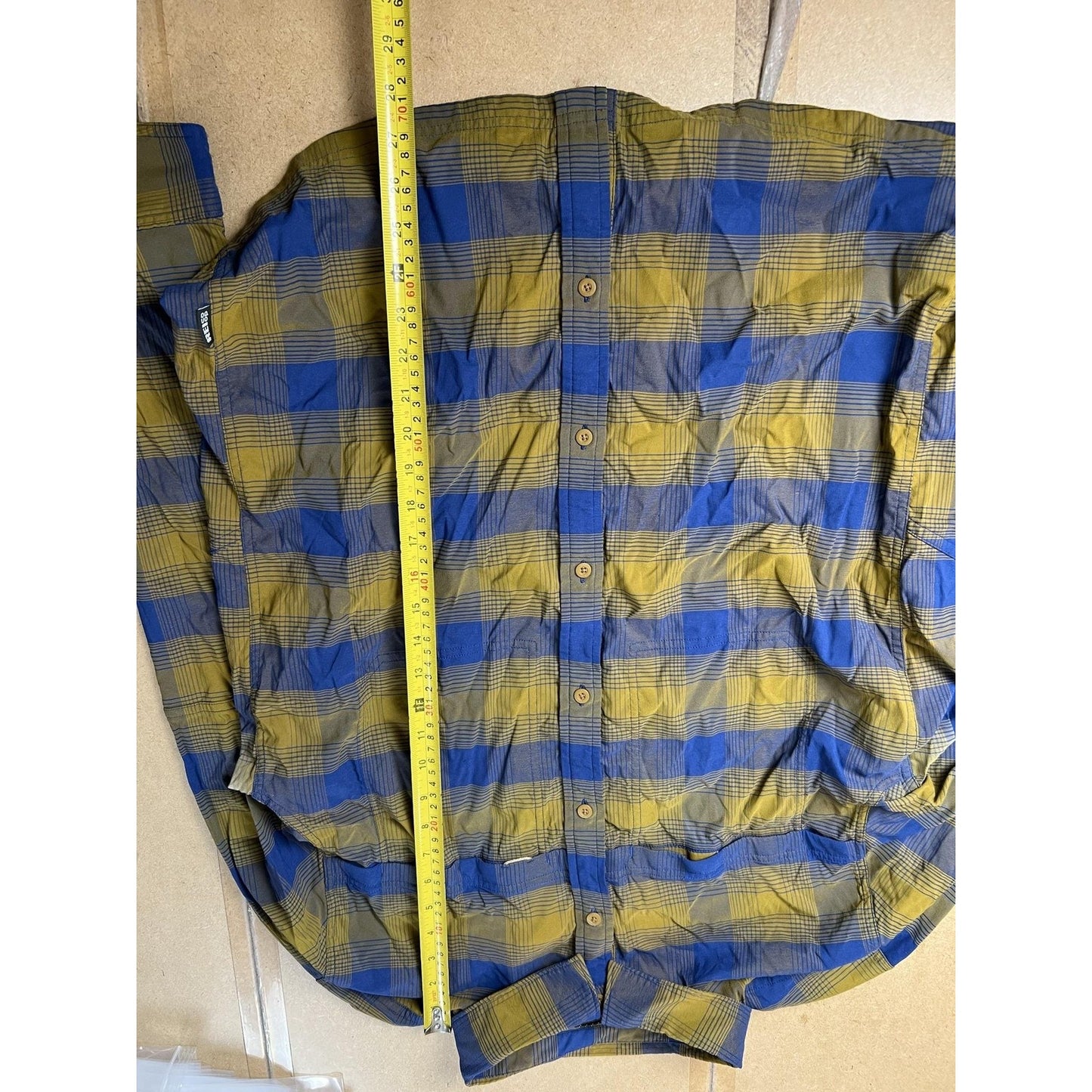 REI Co-op Shirt Mens XL Blue Plaid Long Sleeve Button-Up Travel Nylon Spandex