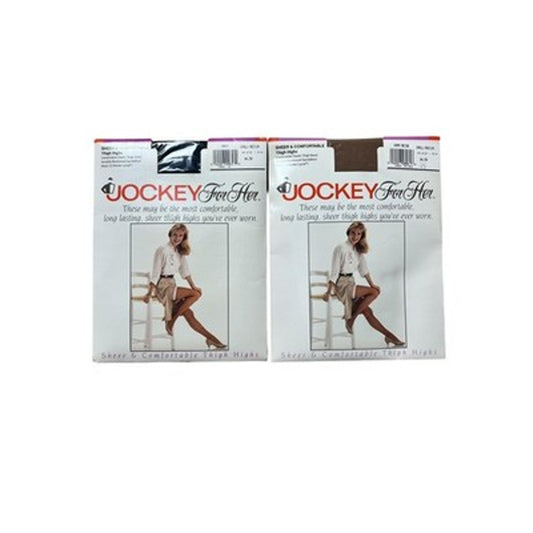 Vintage Jockey For Her Thigh Highs Womens M Navy Beige Sheer Style 1992 2 Pair