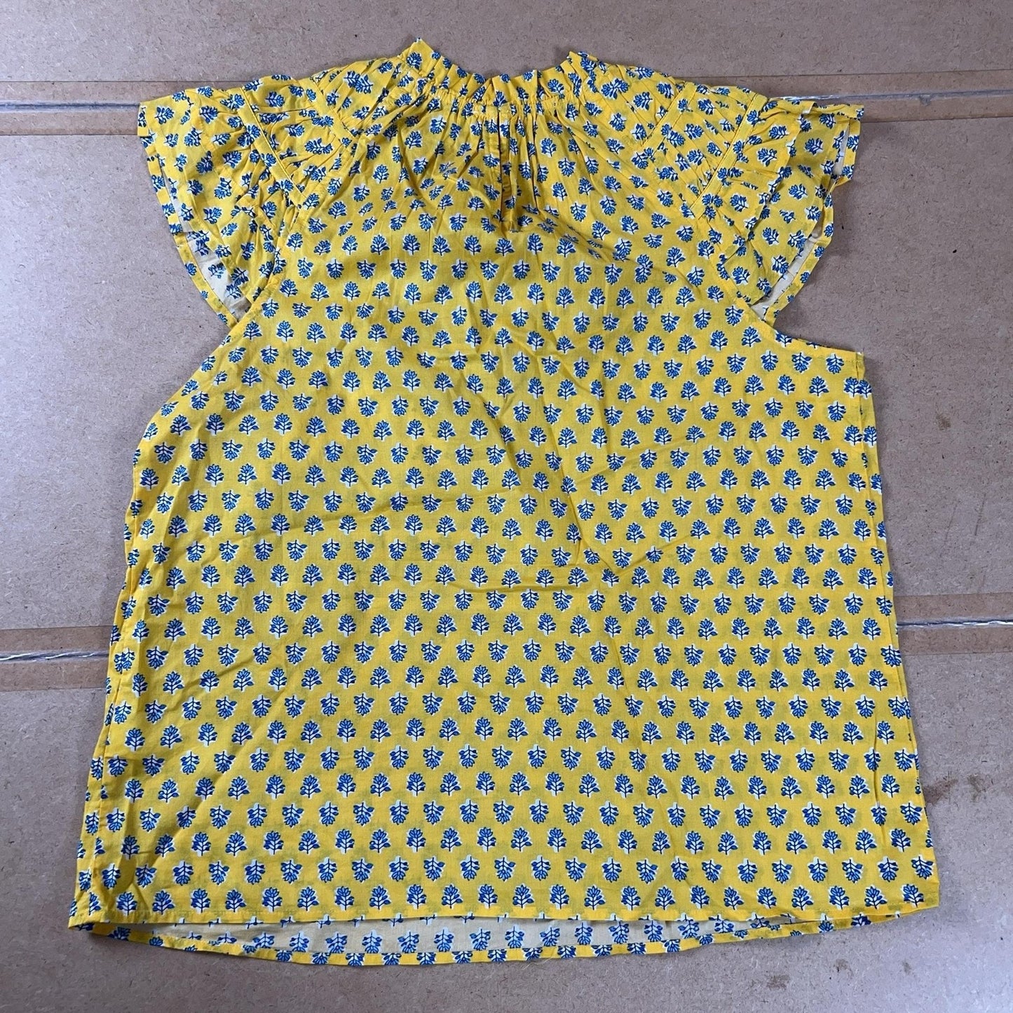 J.CREW Blouse Womens M Yellow Floral Flutter Sleeve Ruffle Button Cotton
