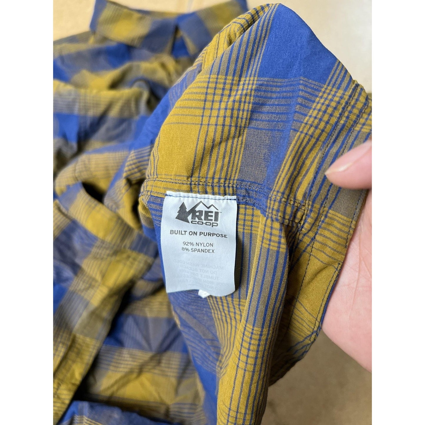REI Co-op Shirt Mens XL Blue Plaid Long Sleeve Button-Up Travel Nylon Spandex
