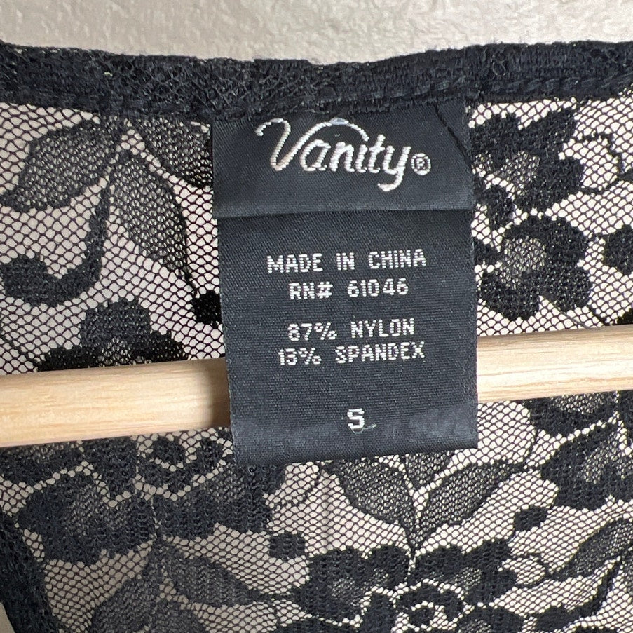 Y2K Vanity Small Nylon Black Women Lace Floral Top