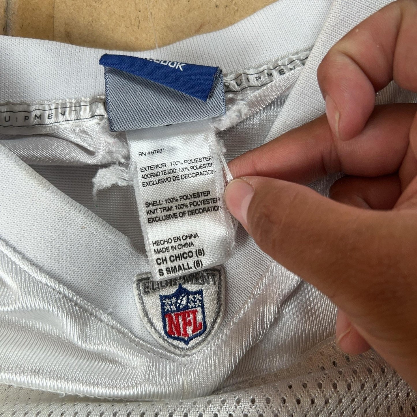 Reebok Teens S White Jersey T-Shirt Favre 4 New York Jets Mesh V-Neck NFL