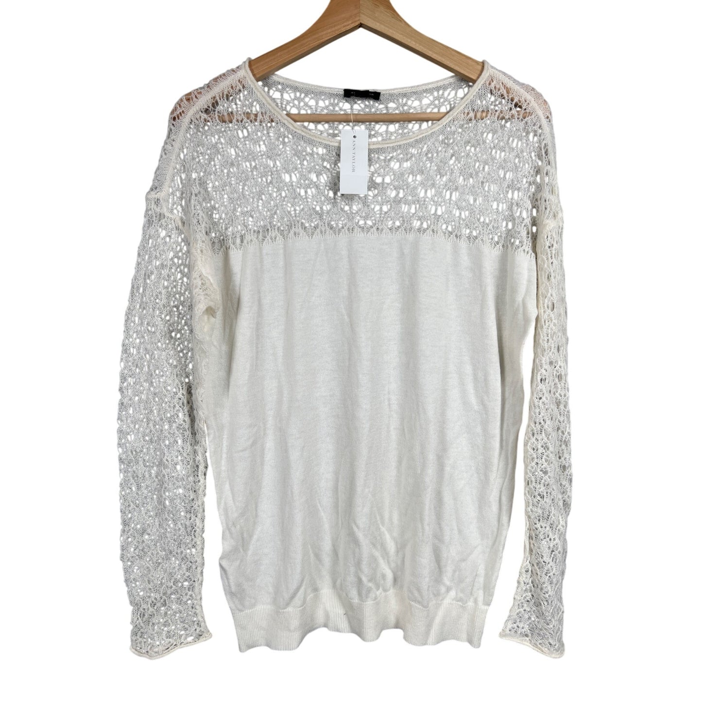 Ann Taylor NWT Size Large Knit Crochet Sleeve Pullover