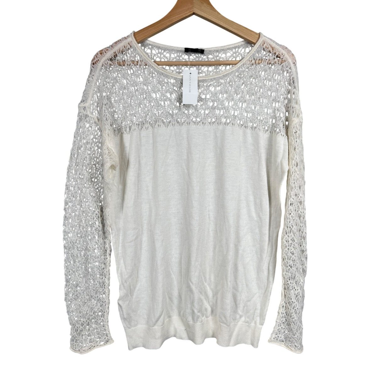 Ann Taylor NWT Size Large Knit Crochet Sleeve Pullover
