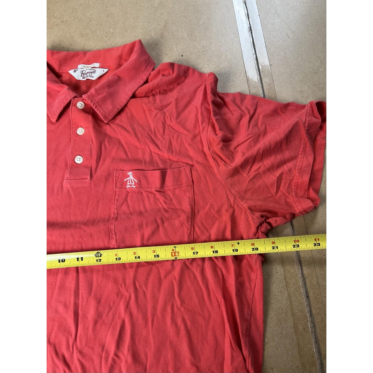 Original Penguin Polo Mens L Red Classic Fit Pocket Embroidered Cotton Jersey