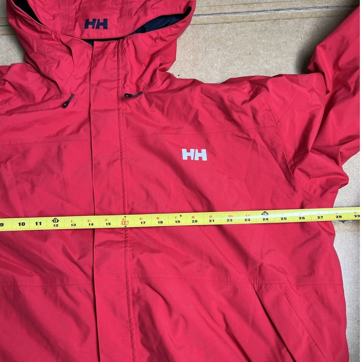 Helly Hansen Jacket Mens L Red Rain Coat Hooded Waterproof Helly Tech Pockets