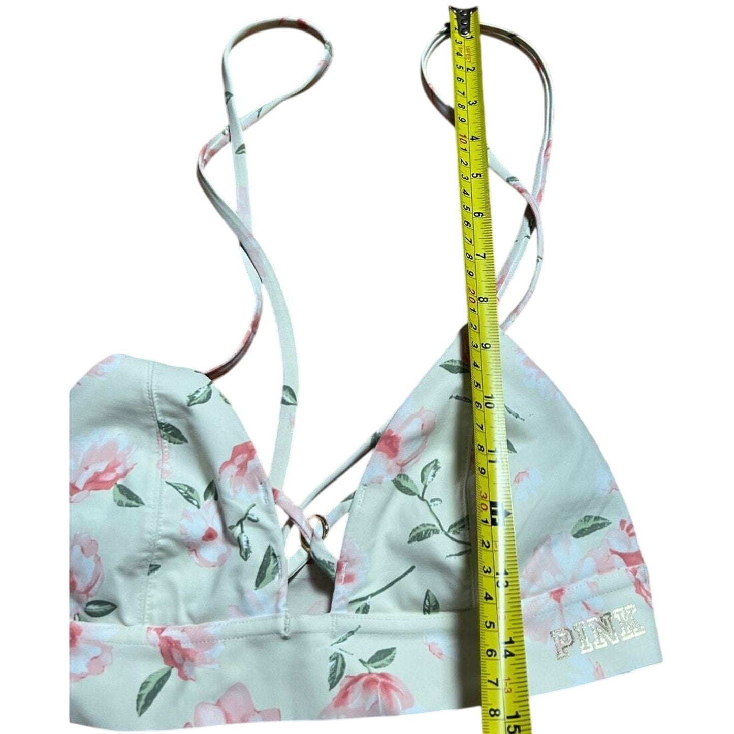 Pink by Victoria's Secret Bonded XS Floral Blue Strappy Back Triangle Bralette