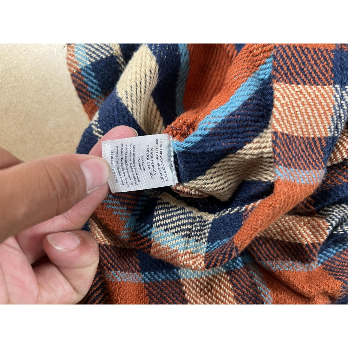 Faherty Button-Up Shirt Womens XL Orange Plaid Cropped Flannel Pockets Collared