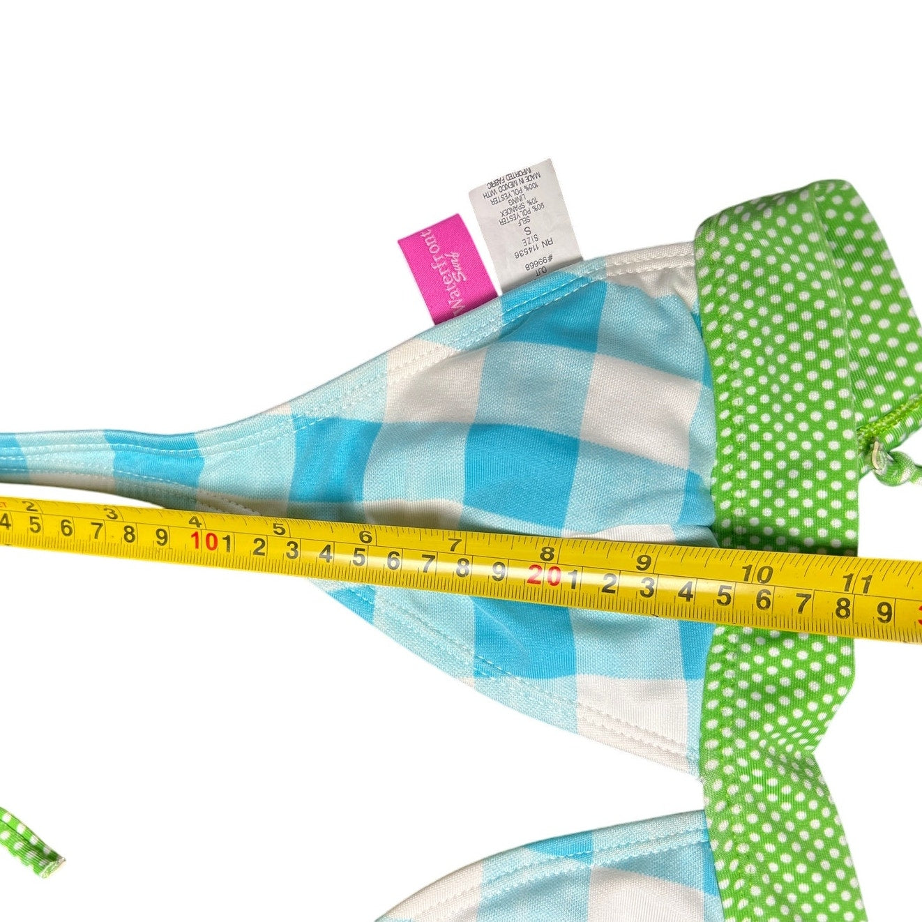 Waterfront Surf Blue Plaid and Green Bikini Top Women Size S