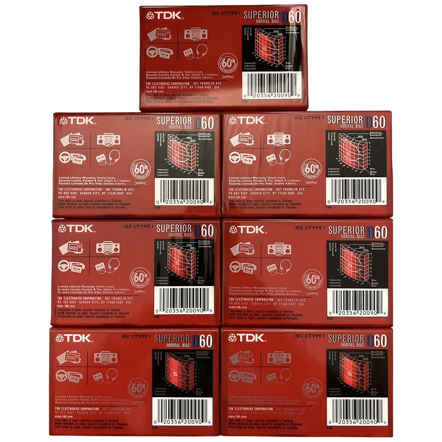 TDK D60 High Output Superior Normal Bias Blank Audio Cassette Tapes Qty 7