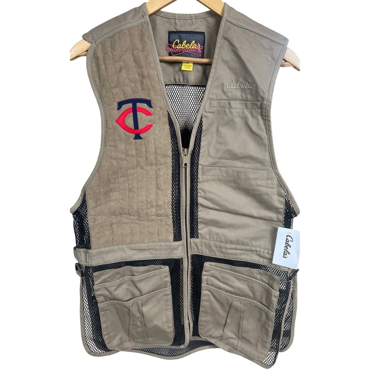 MN Twins Cabela's Maple Medium Vest Hunting Brown Black Pockets Mesh Lightweight