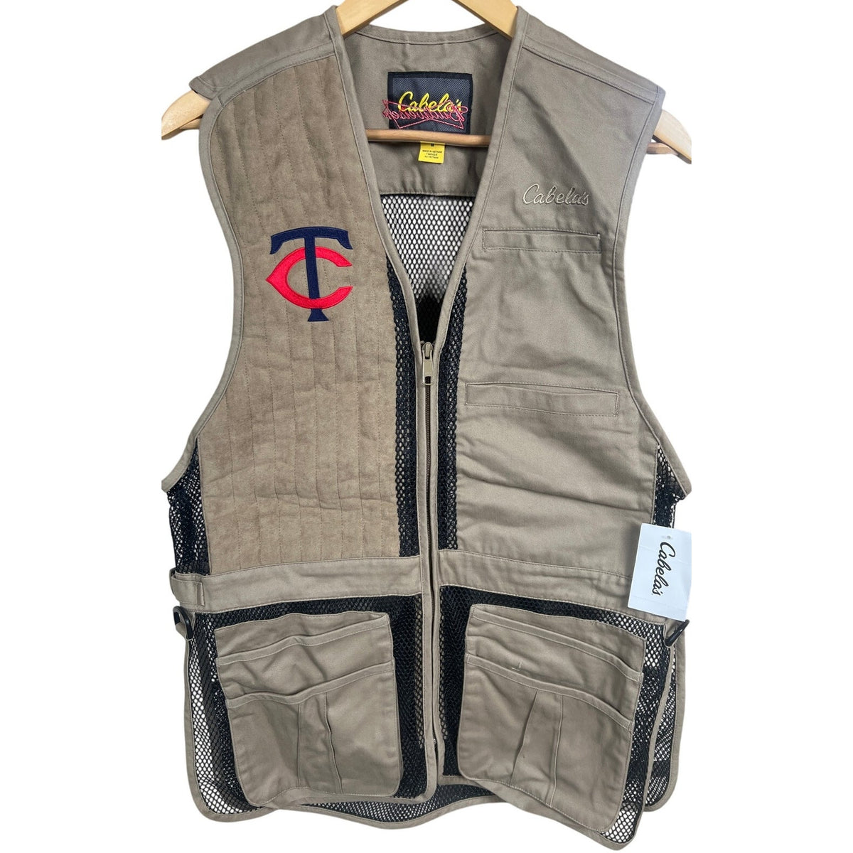 MN Twins Cabela's Maple Medium Vest Hunting Brown Black Pockets Mesh Lightweight
