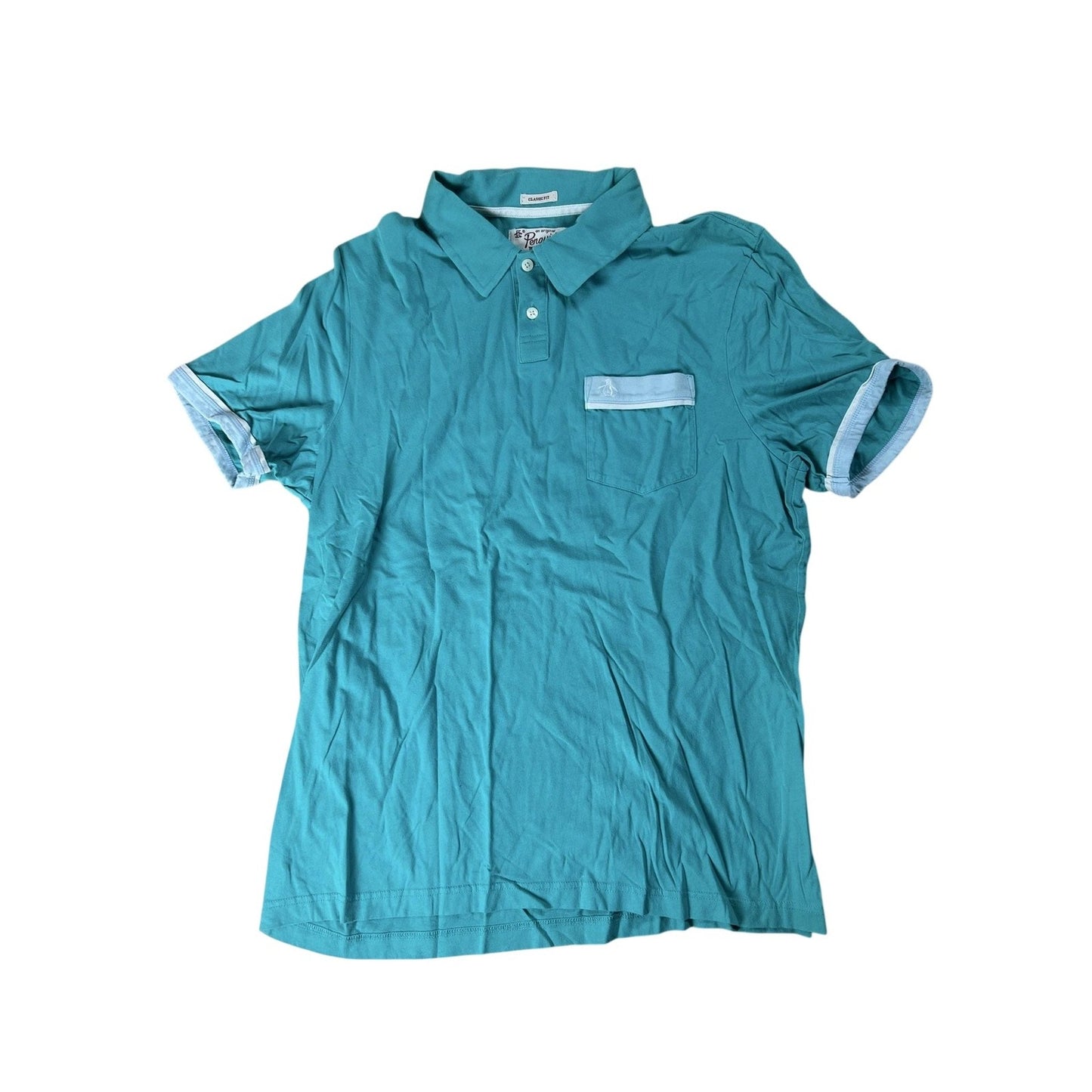 Original Penguin Polo Mens L Green Classic Fit 100% Cotton Pocket Collared