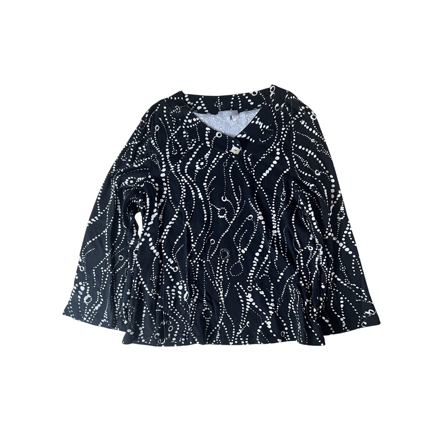 Habitat Blouse Womens M Black Tunic Collared Polka Dot Long Sleeve Lightweight