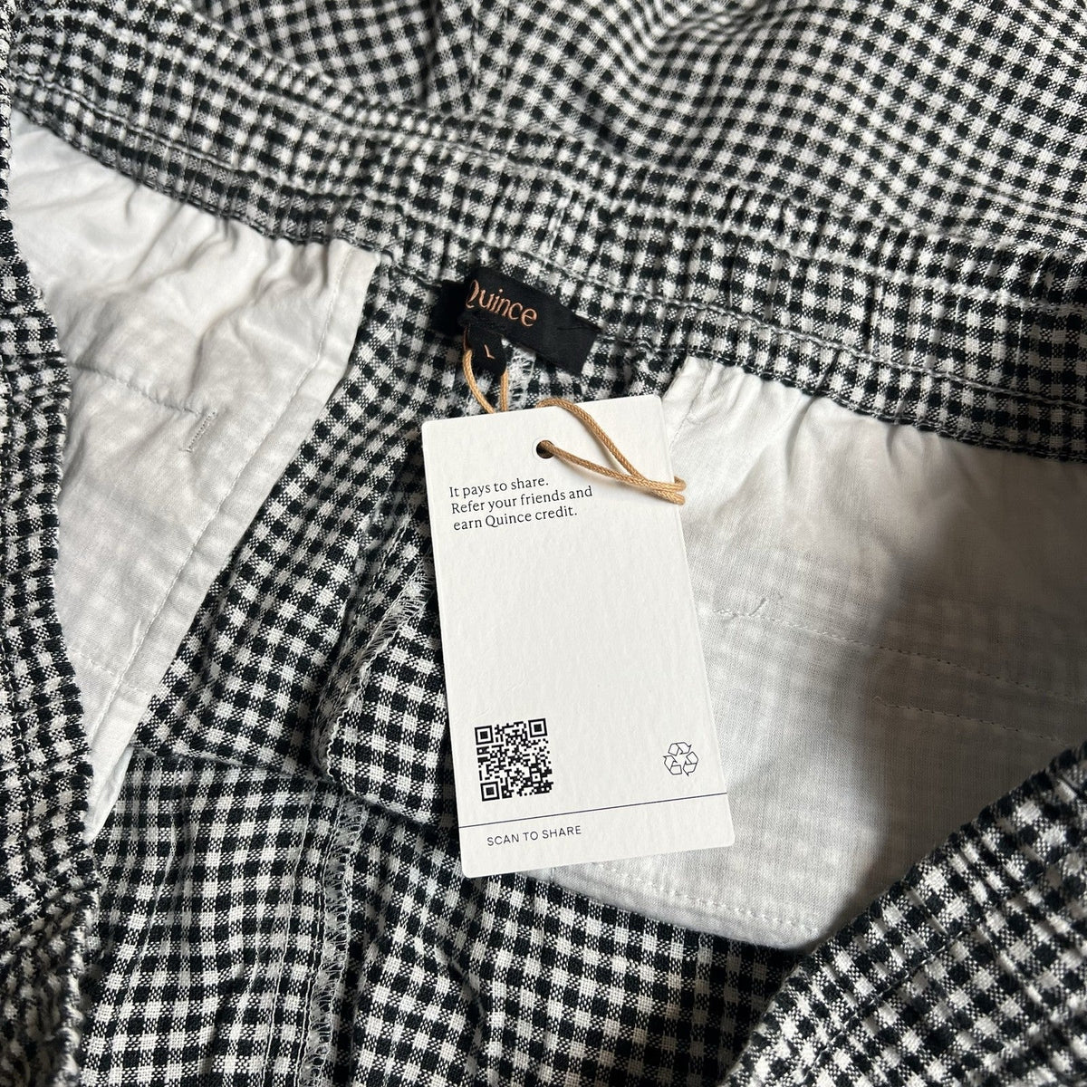 Quince Shorts Womens L Black Check Linen Elastic Waist Drawstring Casual Summer