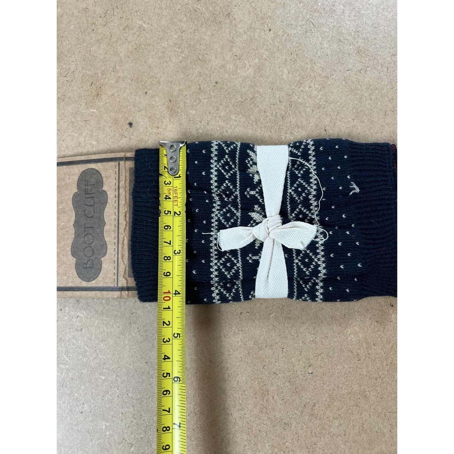 BOOT CUFF Boot Cuff Womens Size 8 Blue Fair Isle Knit Bow Stretch Sock Winter