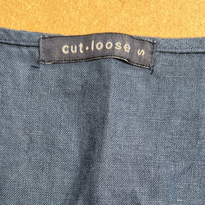 Cut Loose 100% Linen Boxy Lagenlook Dress Tunic 3/4 Sleeves Blue Women's Size S