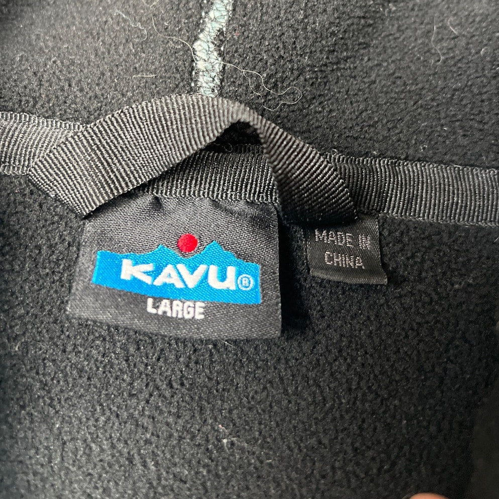KAVU Blue Brown Outdoor Full Zip Fuzzy Sherpa Fleece Hooded Vest Women's Size L