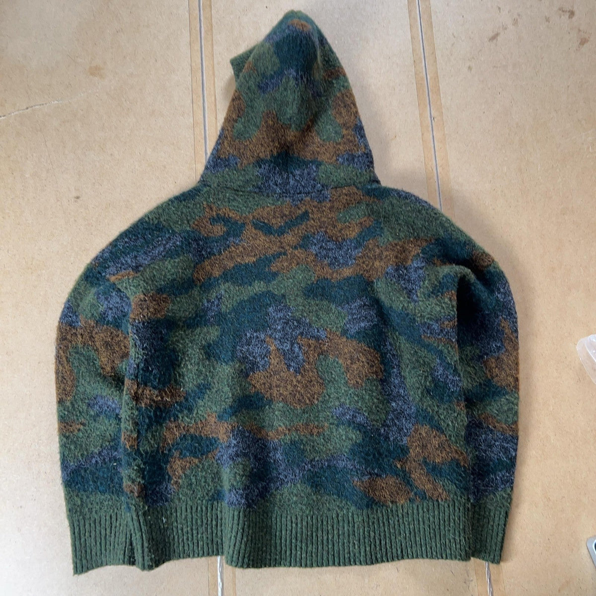 Sweater Womens L Green Hooded Full Zip Camouflage Chunky-Knit Pockets Relaxed