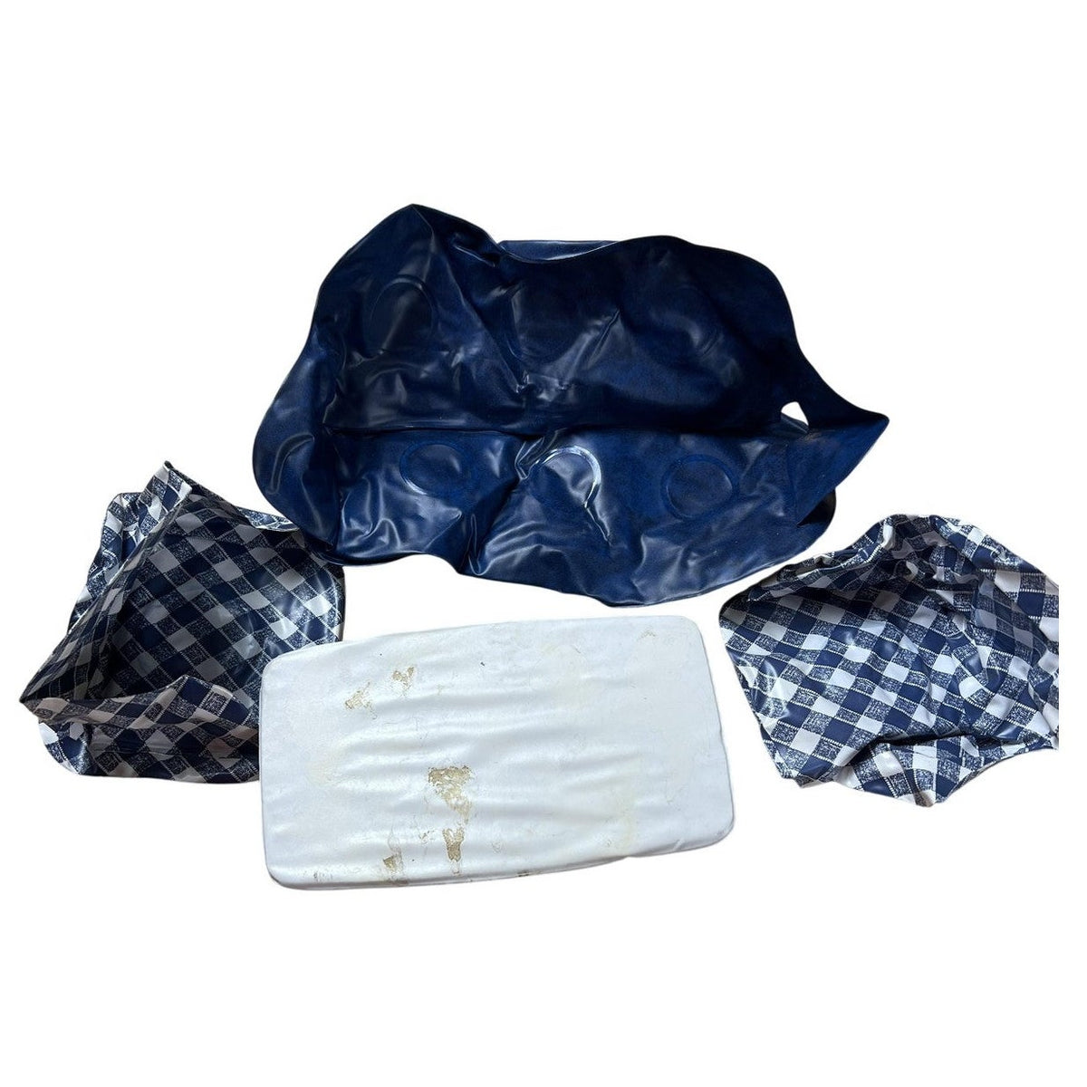 Blue White Gingham Inflatable Cushion Tray Set 4 Piece Vinyl Taiwan Picnic Pool