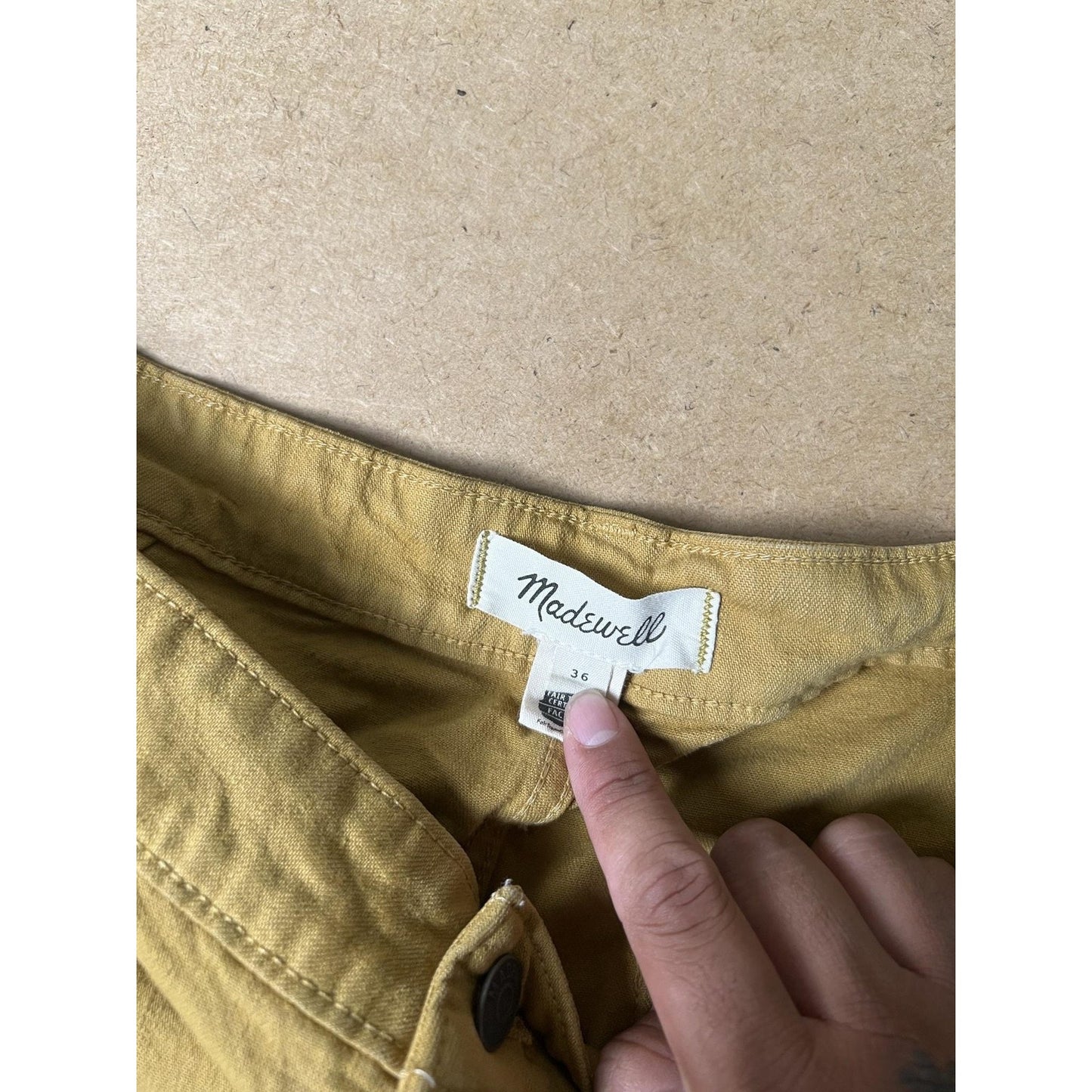 Madewell Pants Womens 36 Yellow Chino Straight Cotton Twill Pockets Stretch