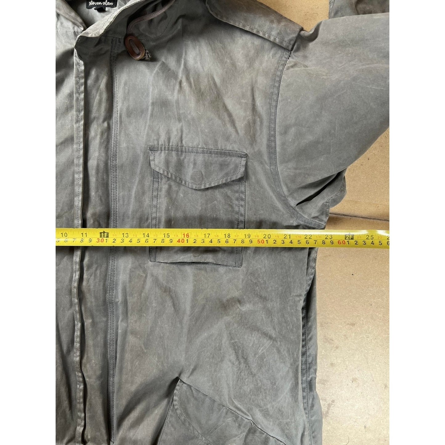 Steven Alan Hooded Parka Jacket Medium Gray Canvas Cotton Zip External Pockets