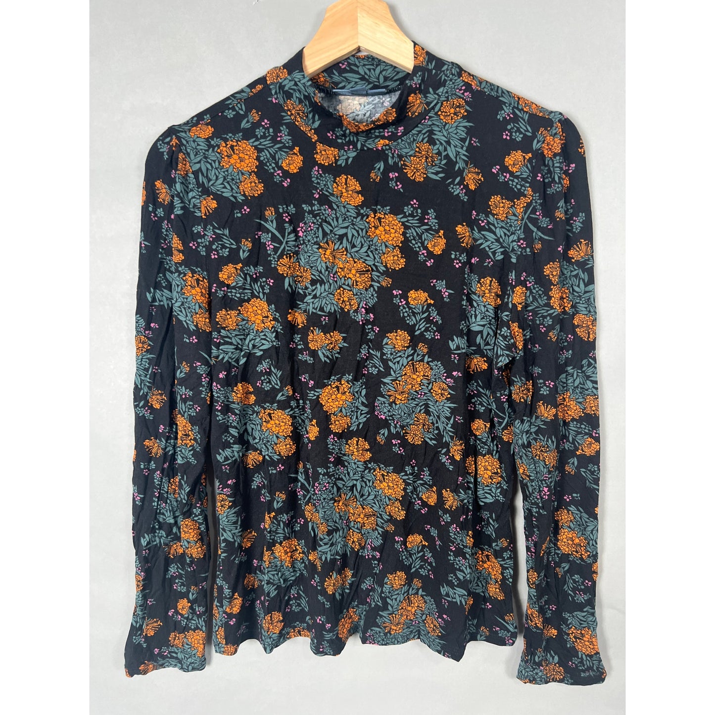 Modcloth Size Large Viscose Turtle Neck Long Sleeve Floral